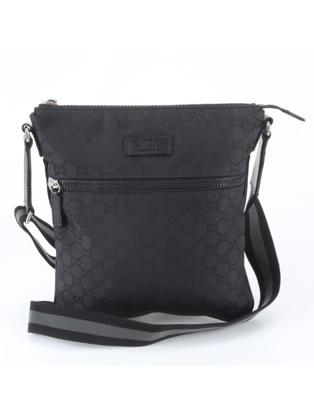Gucci GG Nylon Leather Shoulder Bag Crossbody Messenger Black